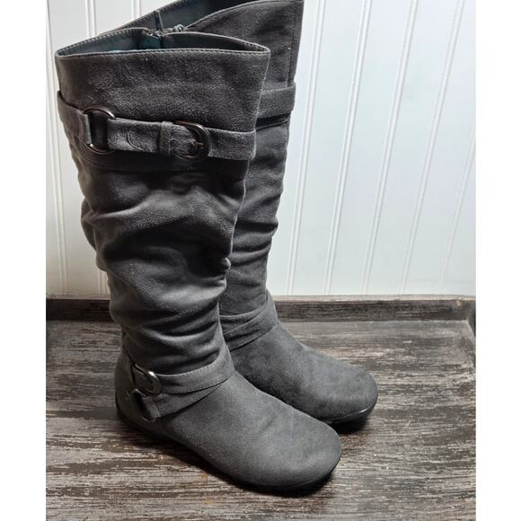 Maurices Women's Gray Faux Suede Tall Riding Comfort Fashion Boots Size 8 - Picture 1 of 6